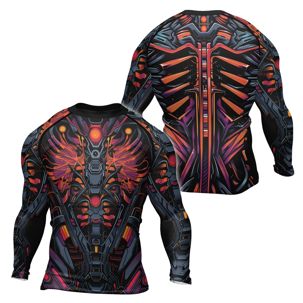 Rashninja Cyber Biomechanic Orange Pink Men's Long Sleeve Rash Guard