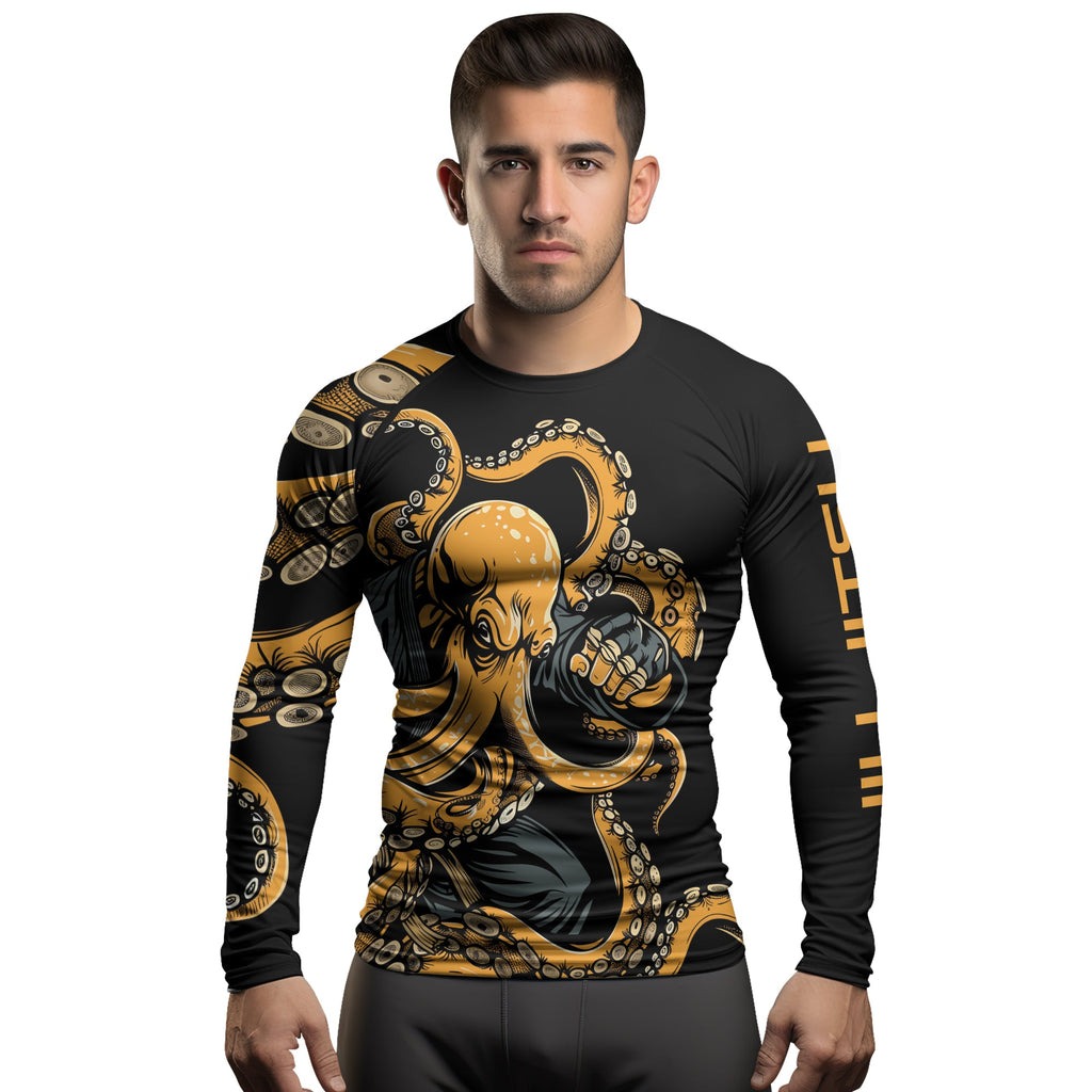 Rashninja Octopus Yellow Men's Long Sleeve Rash Guard