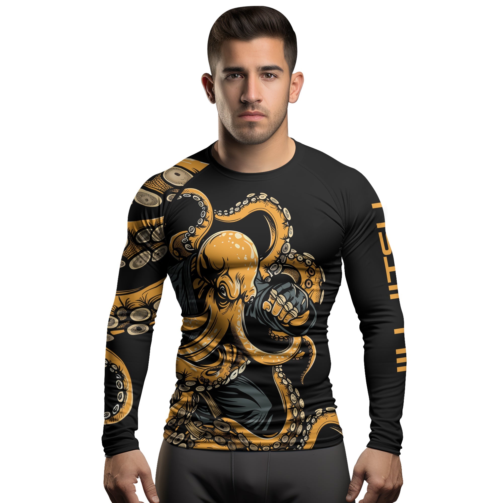 Rashninja Octopus Yellow Men's Long Sleeve Rash Guard