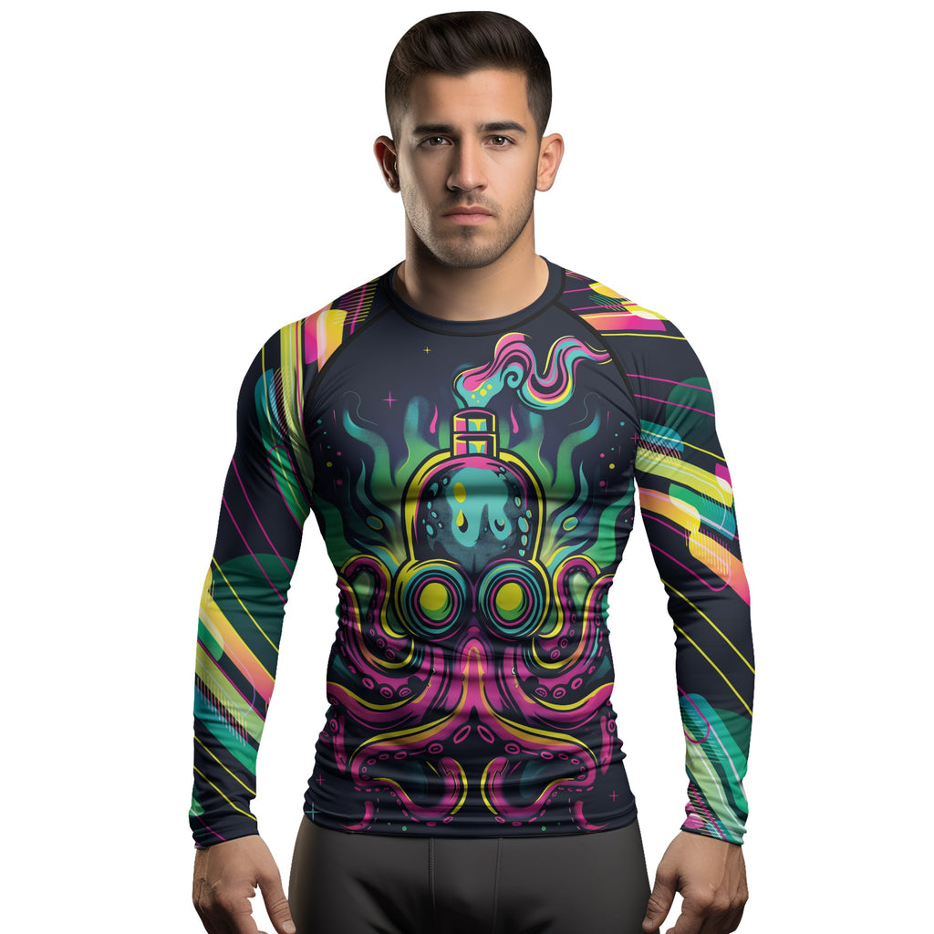 Rashninja Octopus Green Purple Men's Long Sleeve Rash Guard