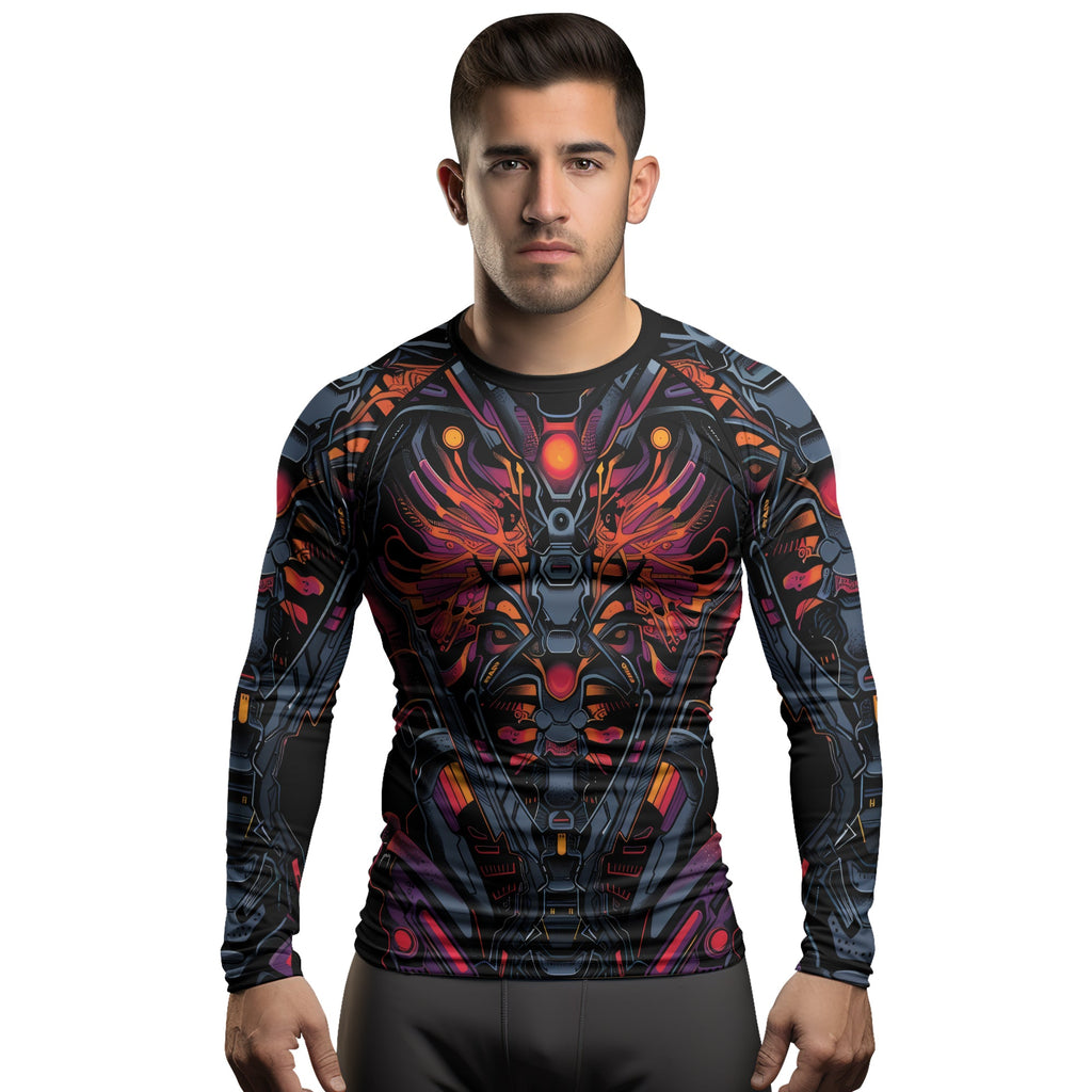 Rashninja Cyber Biomechanic Orange Pink Men's Long Sleeve Rash Guard
