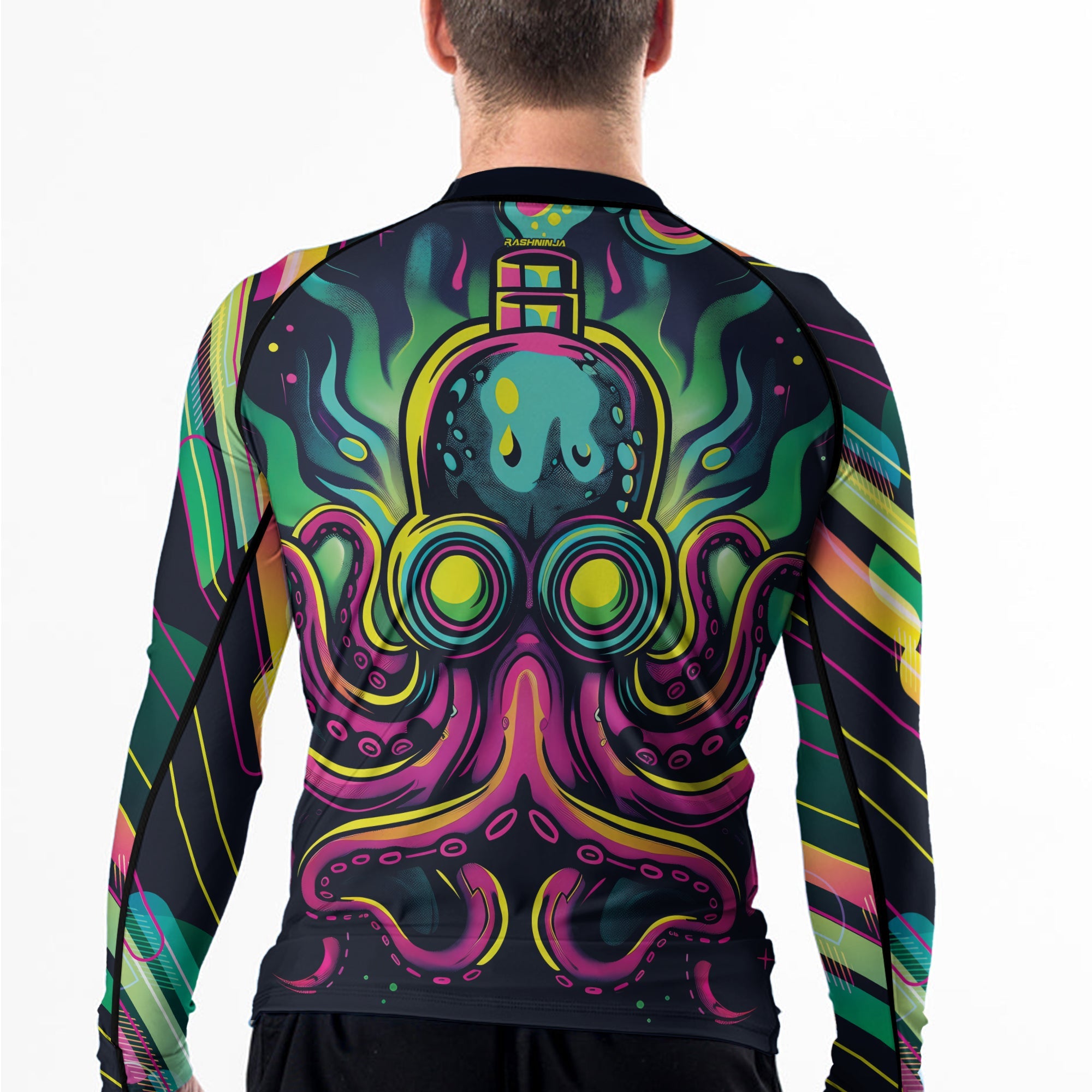 Rashninja Octopus Green Purple Men's Long Sleeve Rash Guard