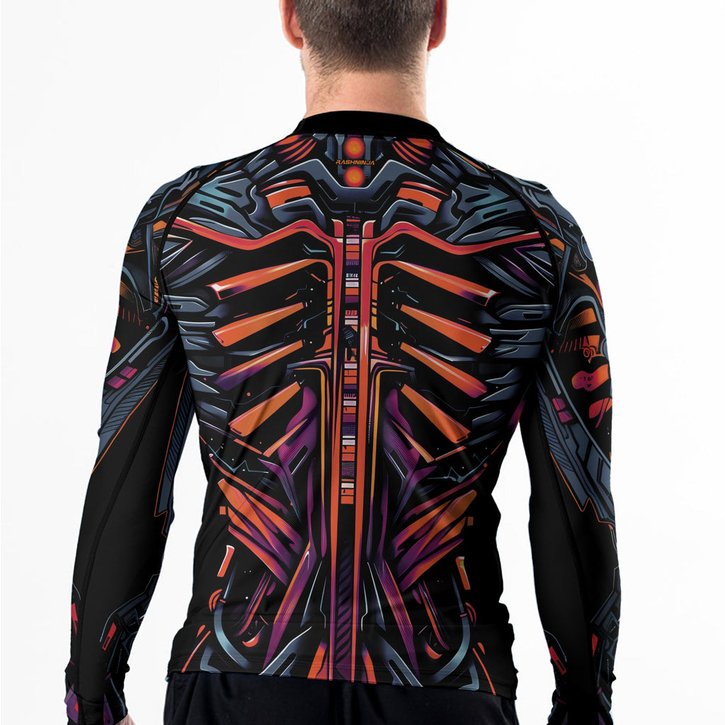 Rashninja Cyber Biomechanic Orange Pink Men's Long Sleeve Rash Guard