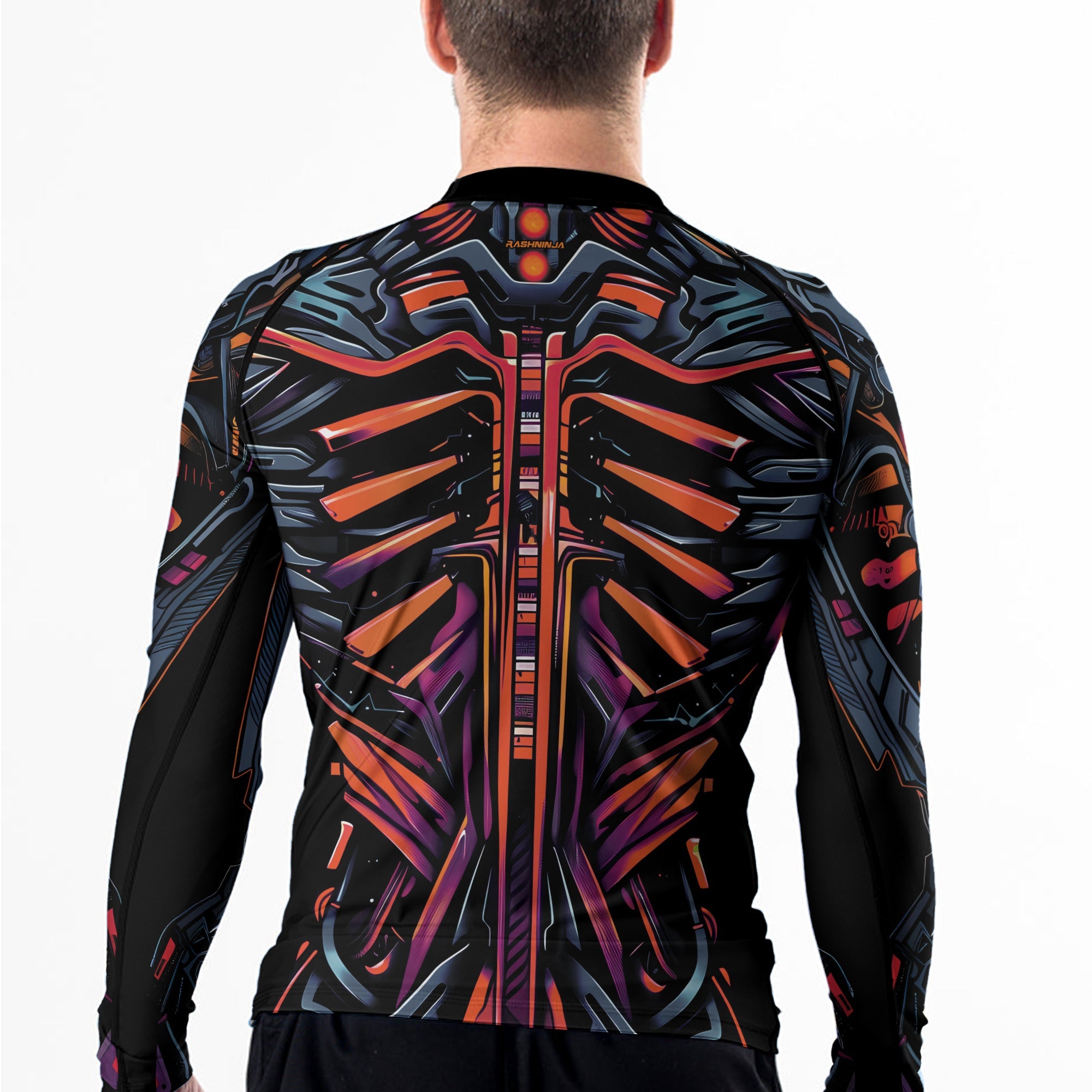 Rashninja Cyber Biomechanic Orange Pink Men's Long Sleeve Rash Guard