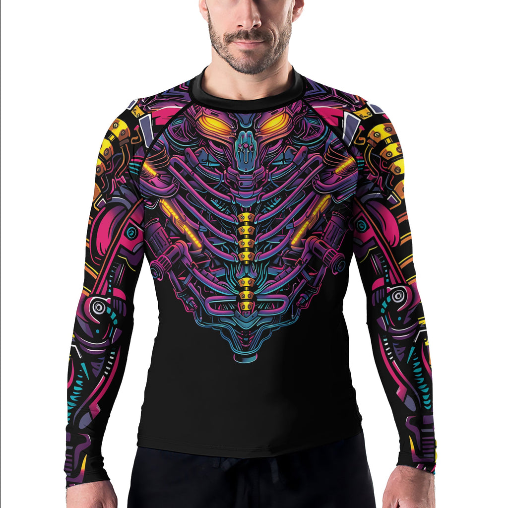 Rashninja Cyber Biomechanic Neon Spine Men's Long Sleeve Rash Guard