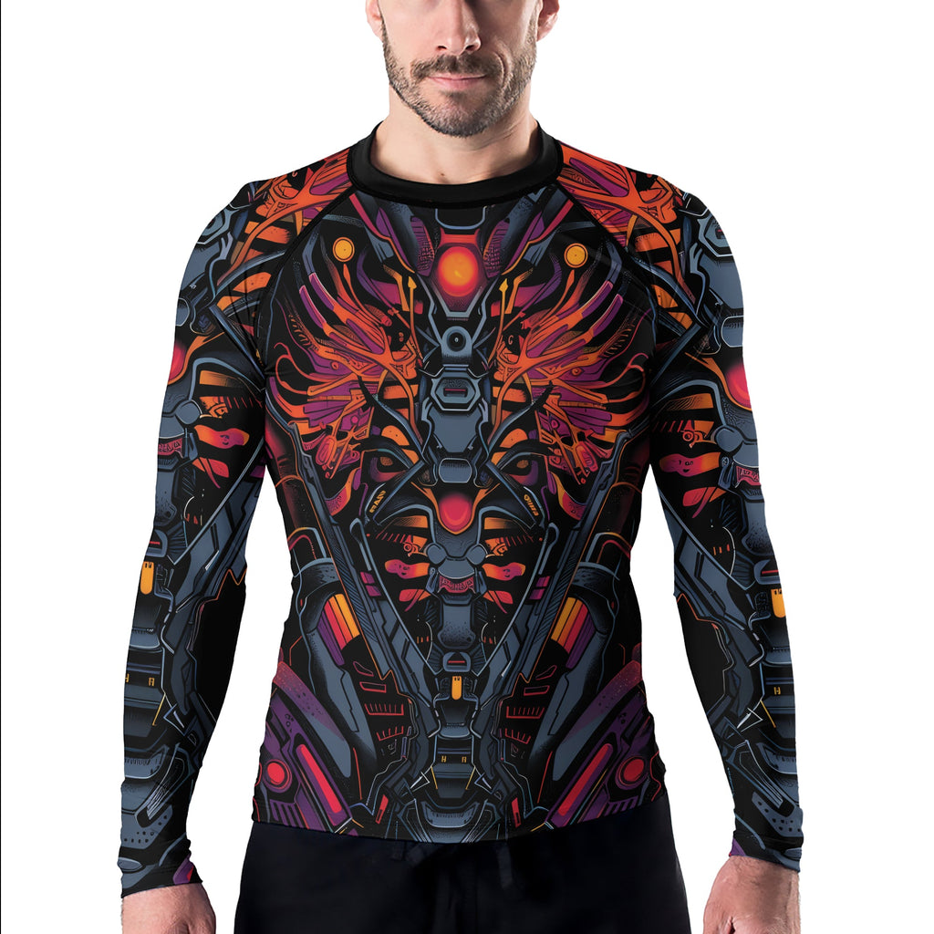 Rashninja Cyber Biomechanic Orange Pink Men's Long Sleeve Rash Guard