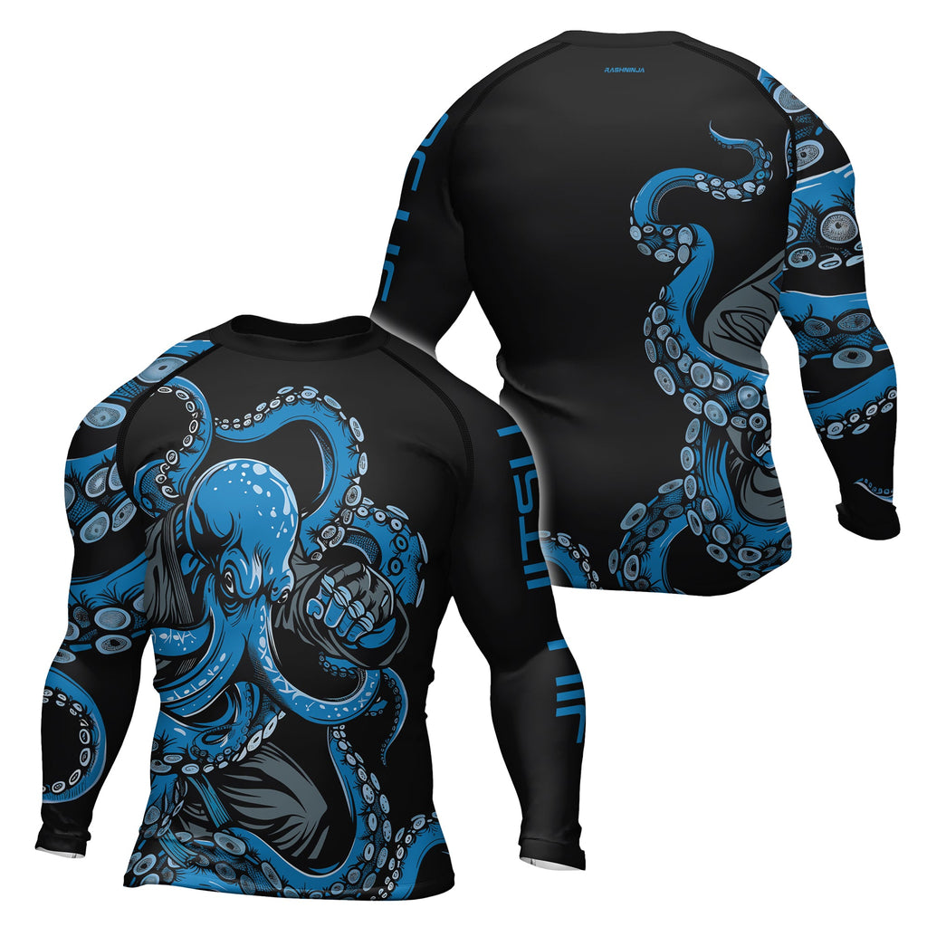 Rashninja Octopus Blue Men's Long Sleeve Rash Guard