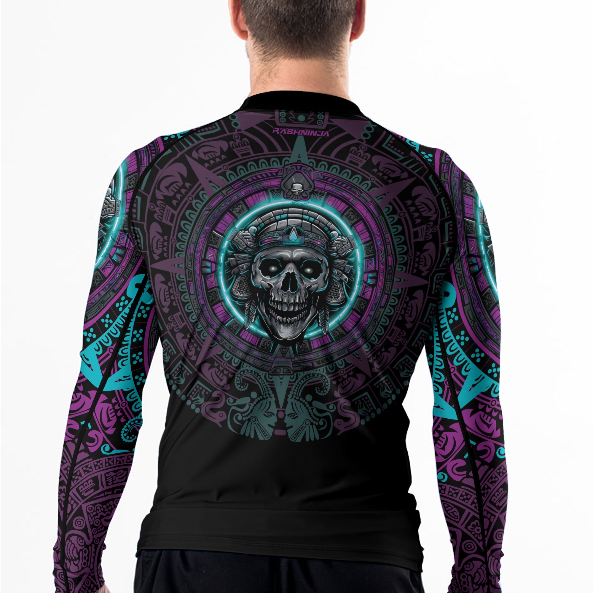 Rashninja Aztec Sun Stone Skull Men's Long Sleeve Rash Guard
