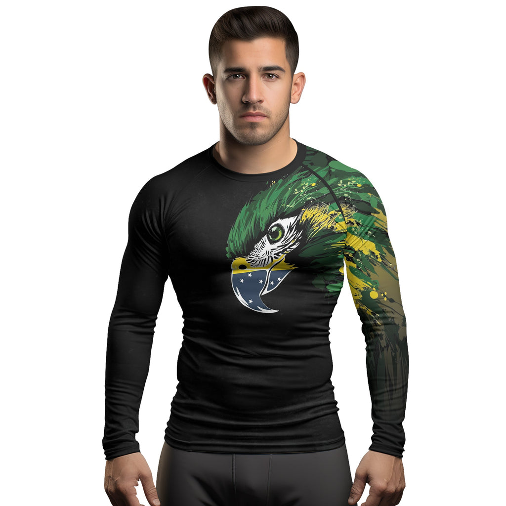 Rashninja Bird Warrior with Brazil Flag Men's Long Sleeve Rash Guard