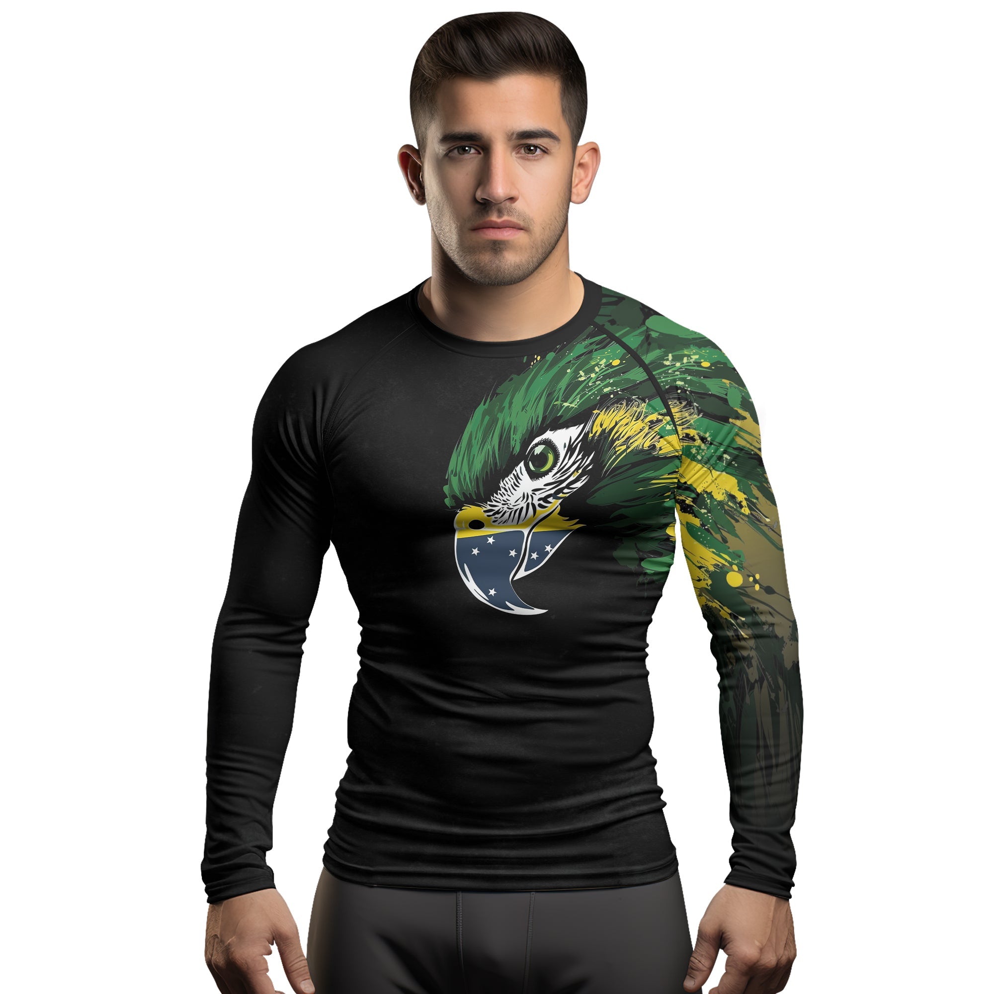 Rashninja Bird Warrior with Brazil Flag Men's Long Sleeve Rash Guard
