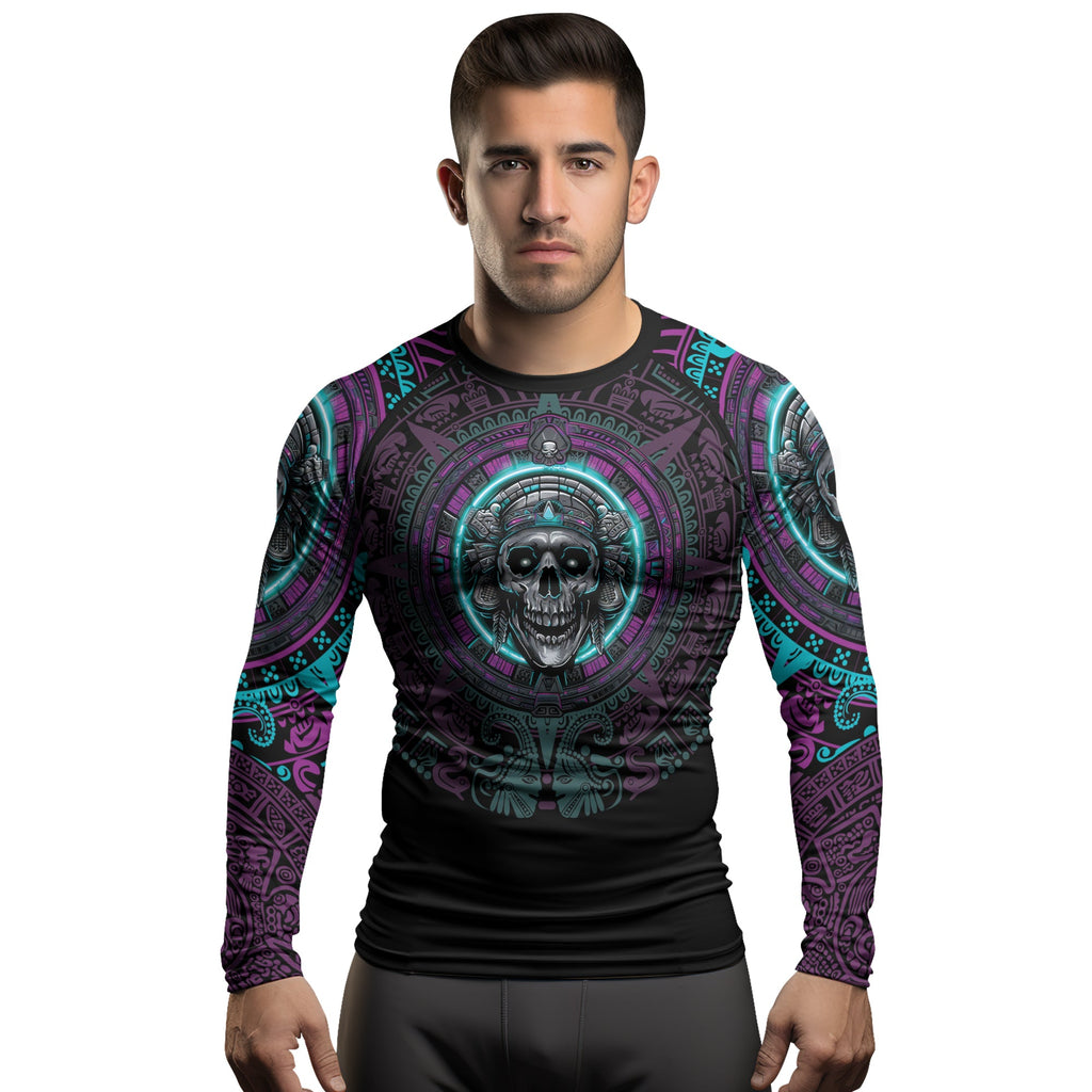 Rashninja Aztec Sun Stone Skull Men's Long Sleeve Rash Guard