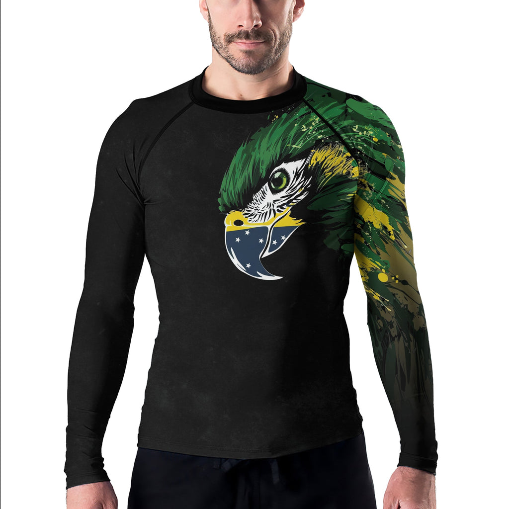 Rashninja Bird Warrior with Brazil Flag Men's Long Sleeve Rash Guard