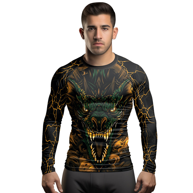 Rashninja Dragon Yellow Green Men's Long Sleeve Rash Guard