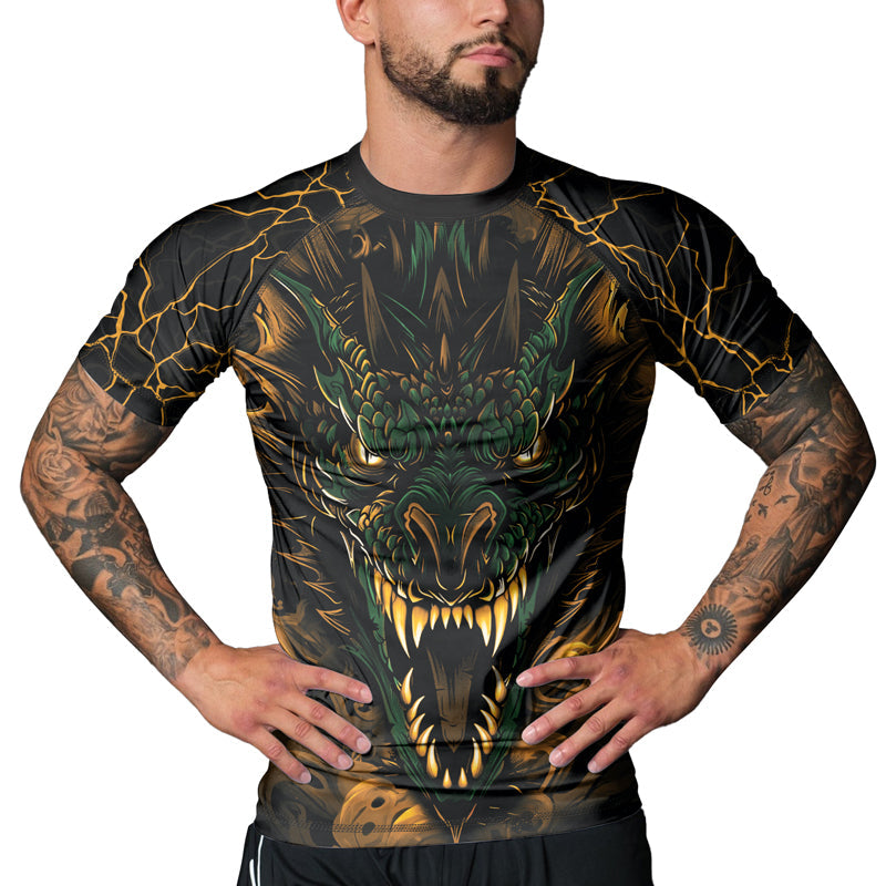 Rashninja Dragon Yellow Green Men's Short Sleeve Rash Guard