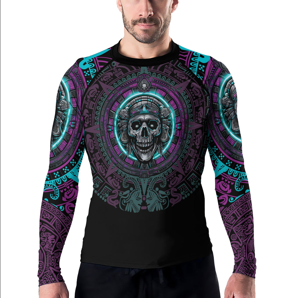 Rashninja Aztec Sun Stone Skull Men's Long Sleeve Rash Guard