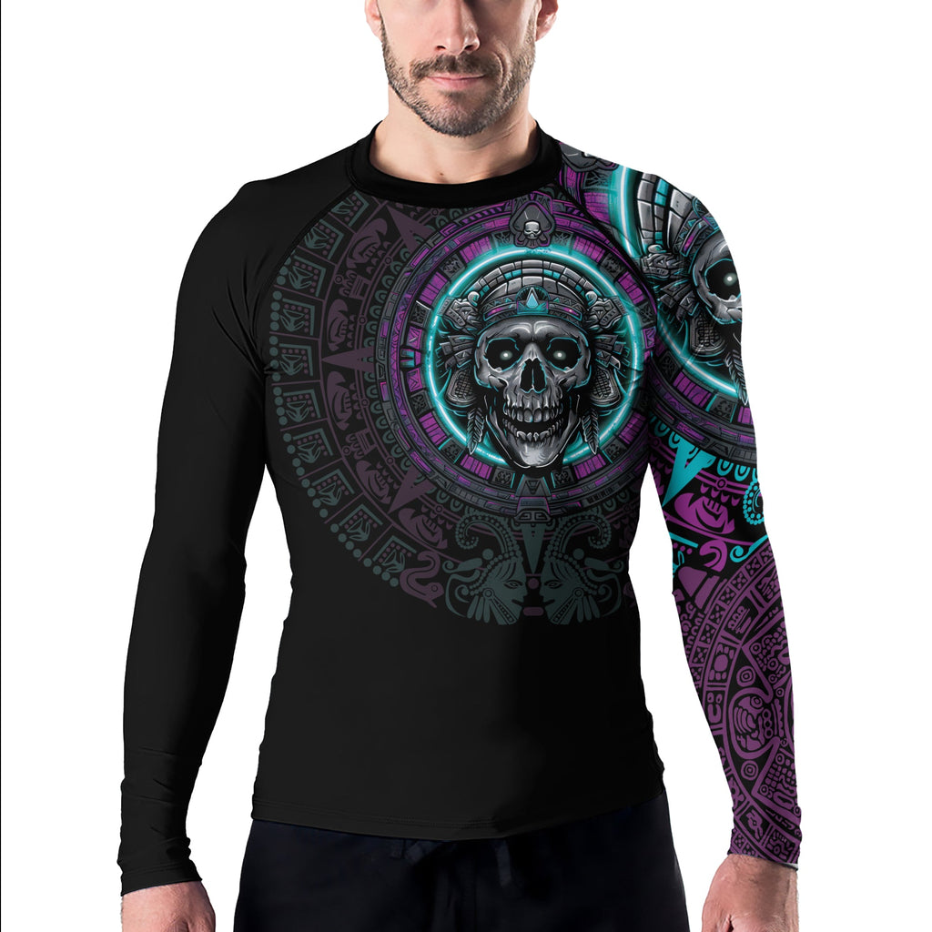 Rashninja Aztec Sun Stone Skull Men's Long Sleeve Rash Guard