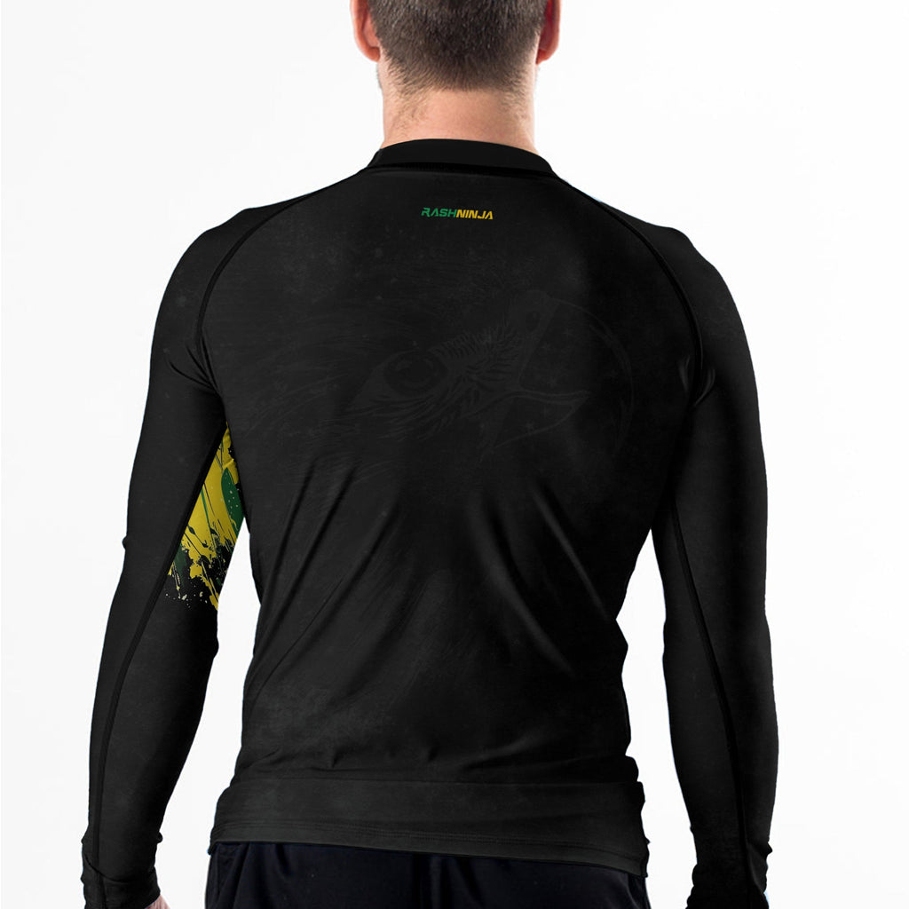 Rashninja Bird Warrior with Brazil Flag Men's Long Sleeve Rash Guard