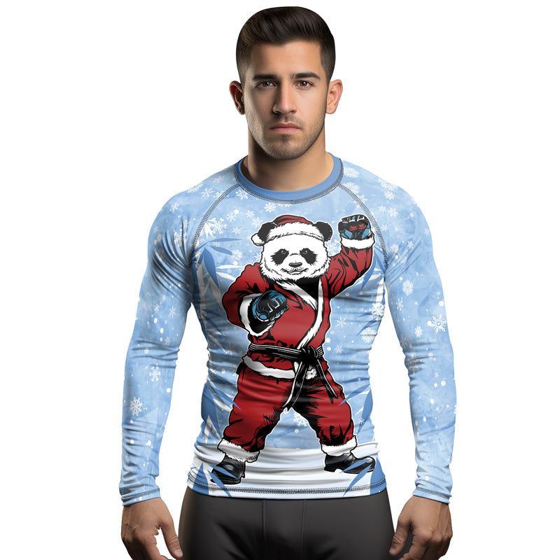 Rashninja Blue Santa Panda Kung Fu Men's Long Sleeve Rash Guard