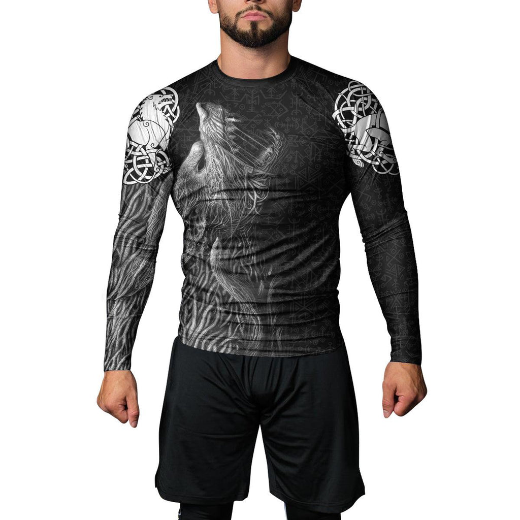 Rashninja Viking Howling Wolf Men's Long Sleeve Rash Guard