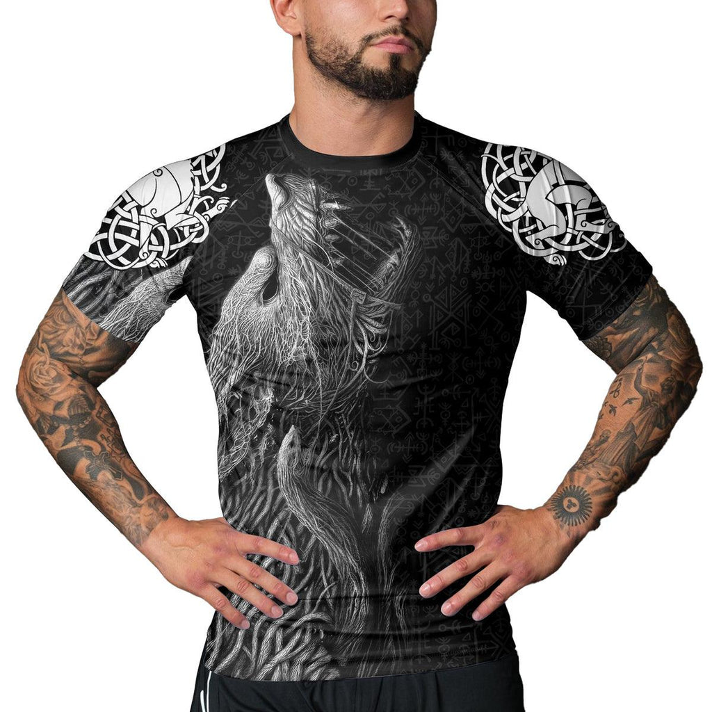 Rashninja Viking Howling Wolf Men's Short Sleeve Rash Guard