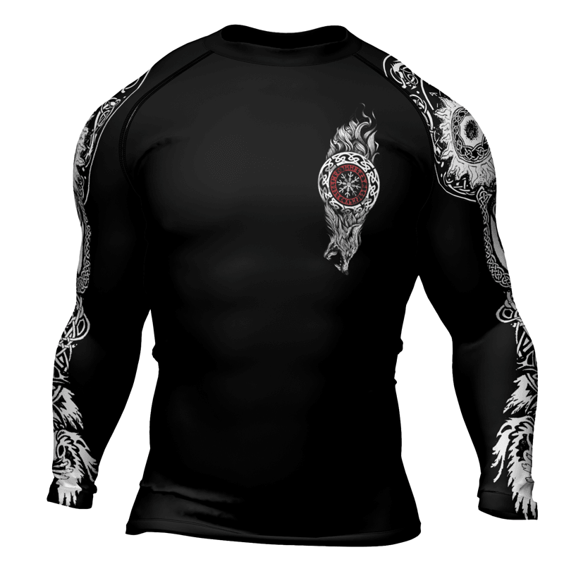 Rashninja Viking Wolf Symbol Fenrir Men's Long Sleeve Rash Guard