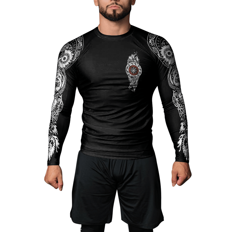 Rashninja Viking Wolf Symbol Fenrir Men's Long Sleeve Rash Guard