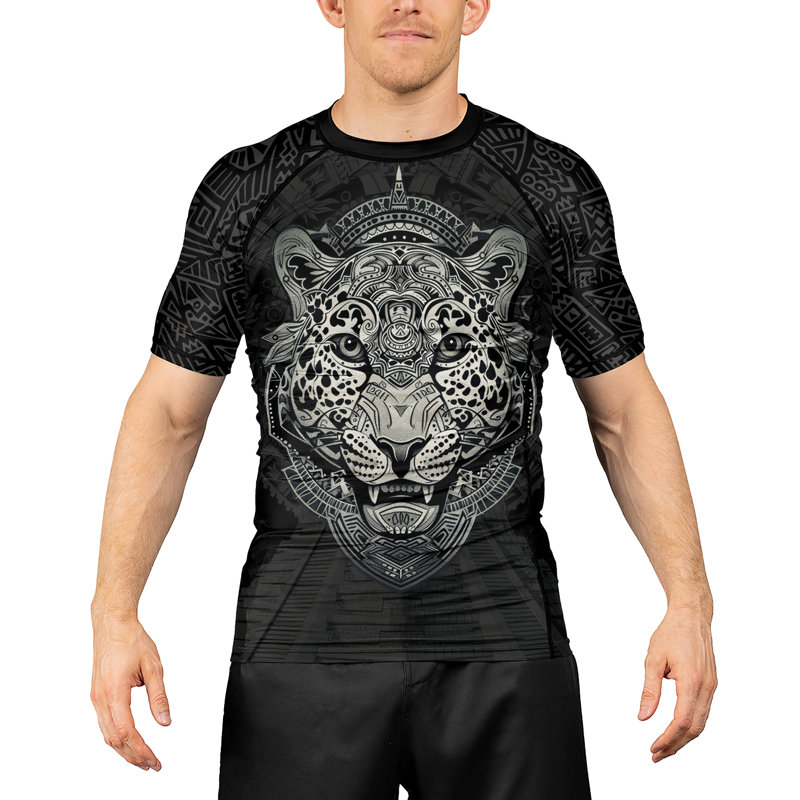 Rashninja Aztec Hunting Jaguar Men's Short Sleeve Rash Guard