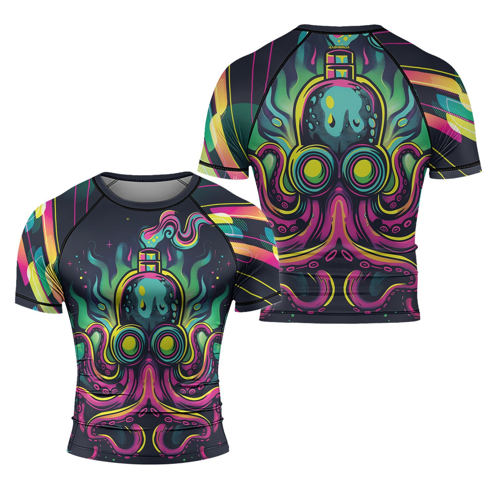 Rashninja Octopus Green Purple Men's Short Sleeve Rash Guard