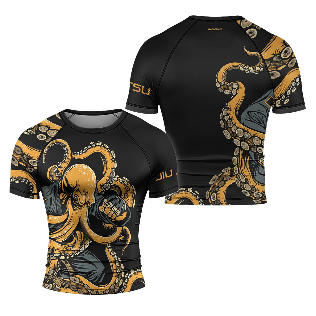 Rashninja Octopus Yellow Men's Short Sleeve Rash Guard
