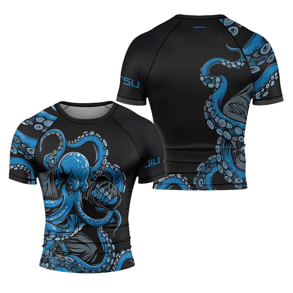 Rashninja Octopus Blue Men's Short Sleeve Rash Guard