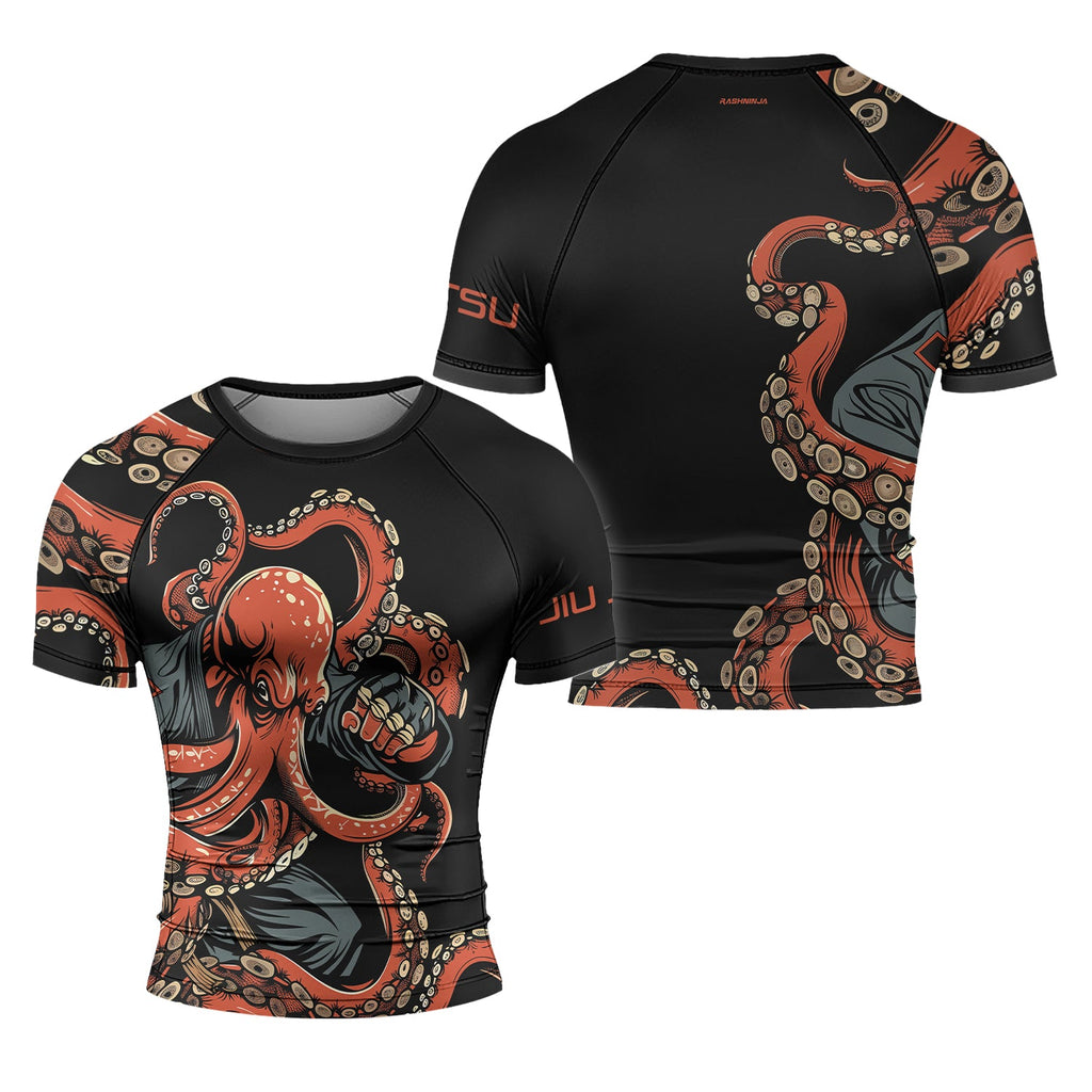 Rashninja Octopus Red Men's Short Sleeve Rash Guard