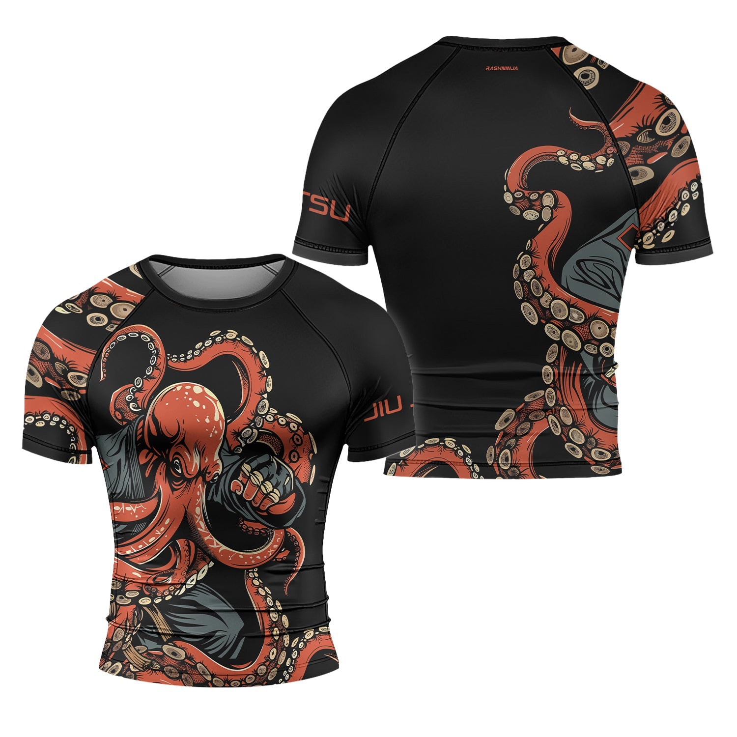 Rashninja Octopus Red Men's Short Sleeve Rash Guard