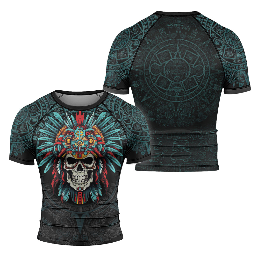 Rashninja Aztec Chief Cranium Men's Short Sleeve Rash Guard