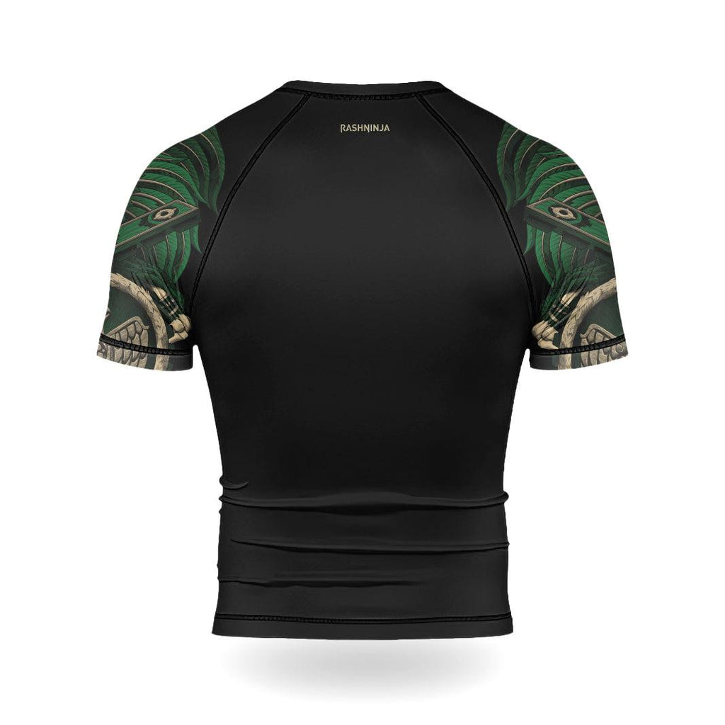 Rashninja Aztec Eagle Warrior Skull Men's Short Sleeve Rash Guard