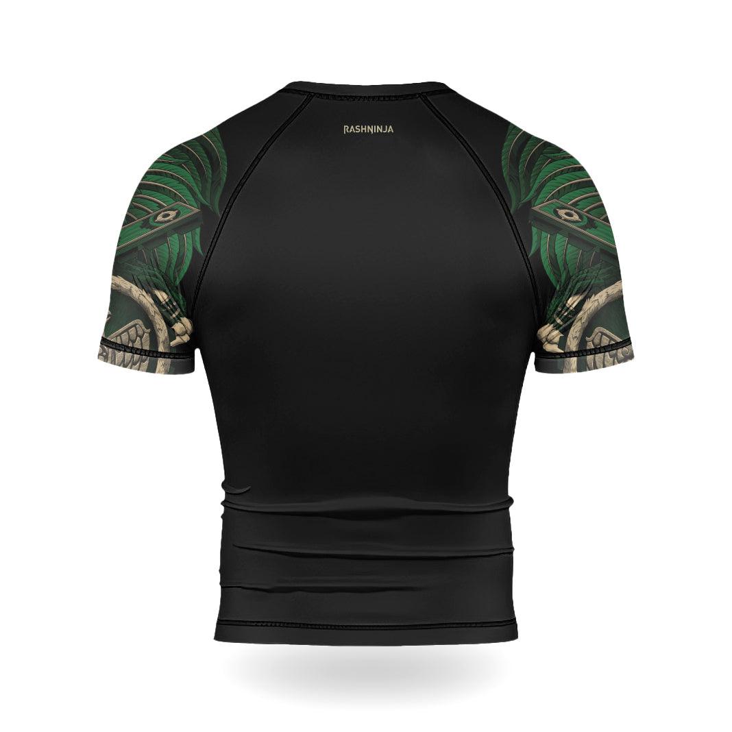 Rashninja Aztec Eagle Warrior Skull Men's Short Sleeve Rash Guard