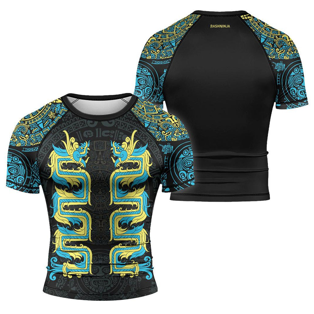 Rashninja Aztec Quetzalcoatl's Serpent Men's Short Sleeve Rash Guard