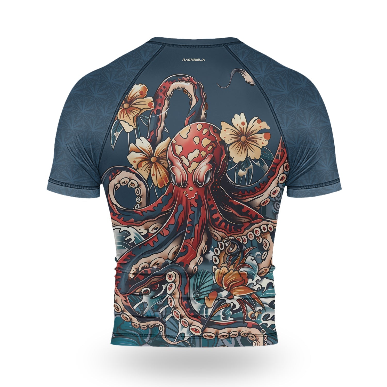 Rashninja Octopus Floral Blue Men's Short Sleeve Rash Guard