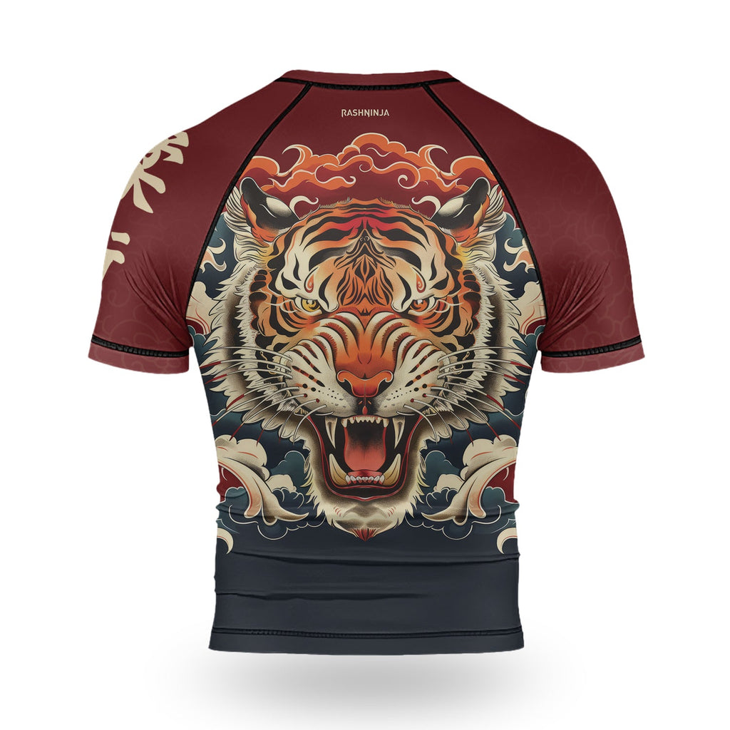 Rashninja Tiger Cloud Black Red Men's Short Sleeve Rash Guard