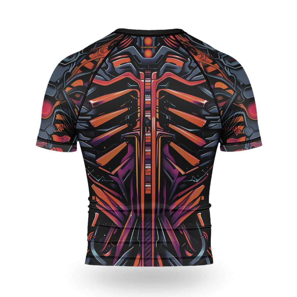 Rashninja Cyber Biomechanic Orange Pink Men's Short Sleeve Rash Guard