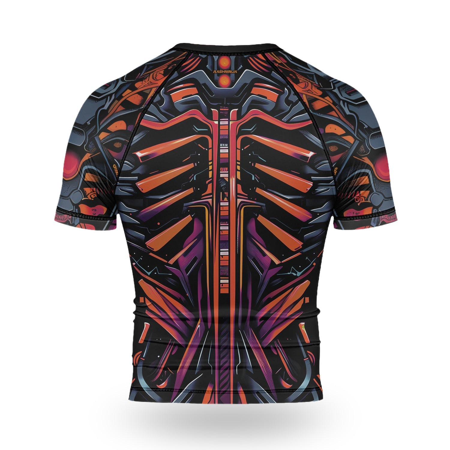 Rashninja Cyber Biomechanic Orange Pink Men's Short Sleeve Rash Guard