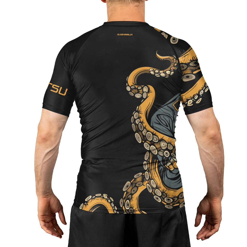 Rashninja Octopus Yellow Men's Short Sleeve Rash Guard