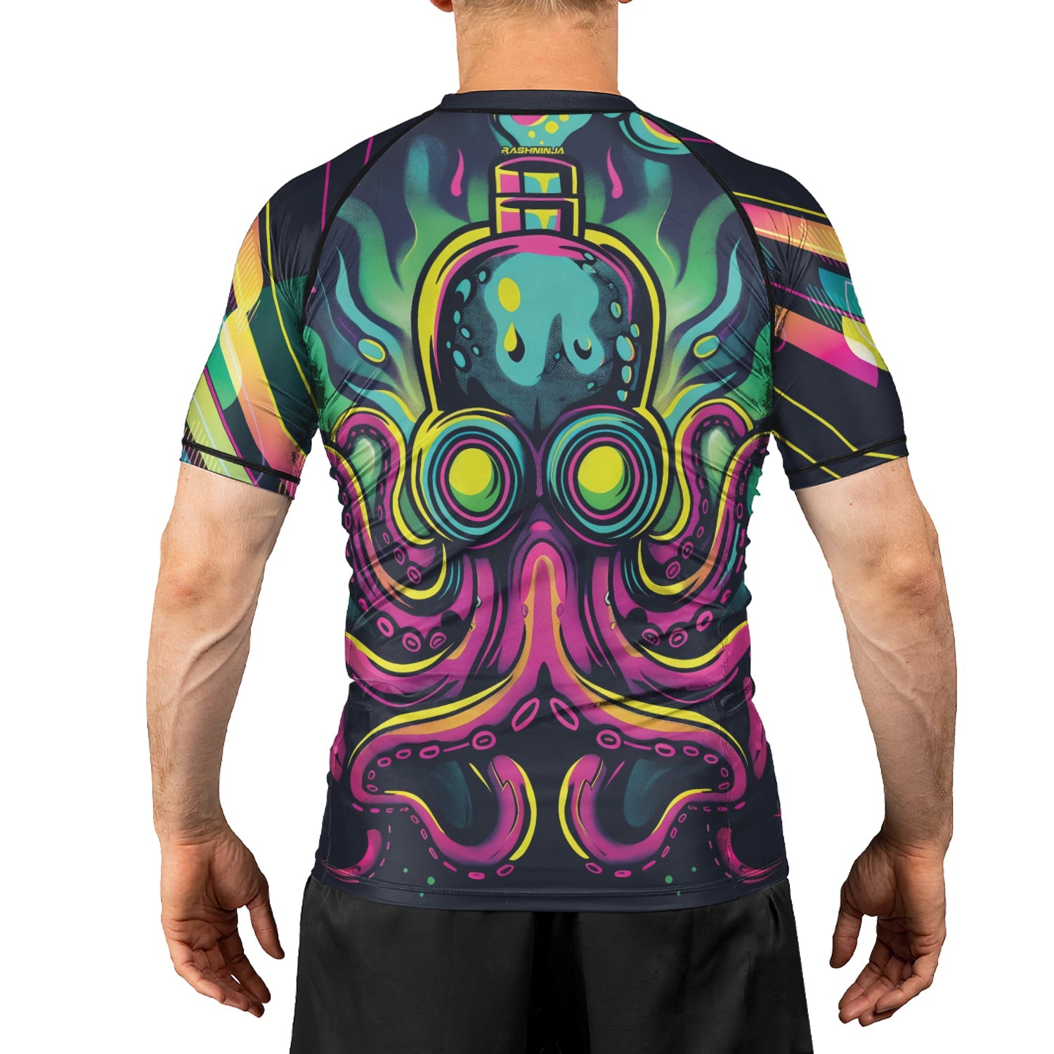 Rashninja Octopus Green Purple Men's Short Sleeve Rash Guard
