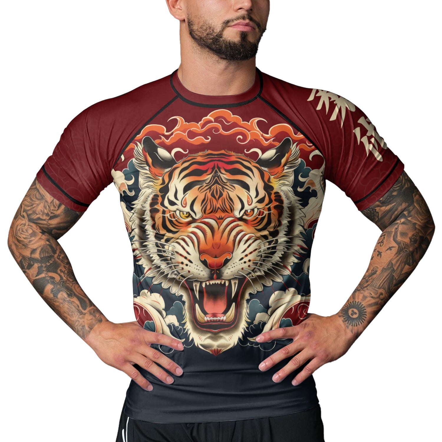 Rashninja Tiger Cloud Black Red Men's Short Sleeve Rash Guard