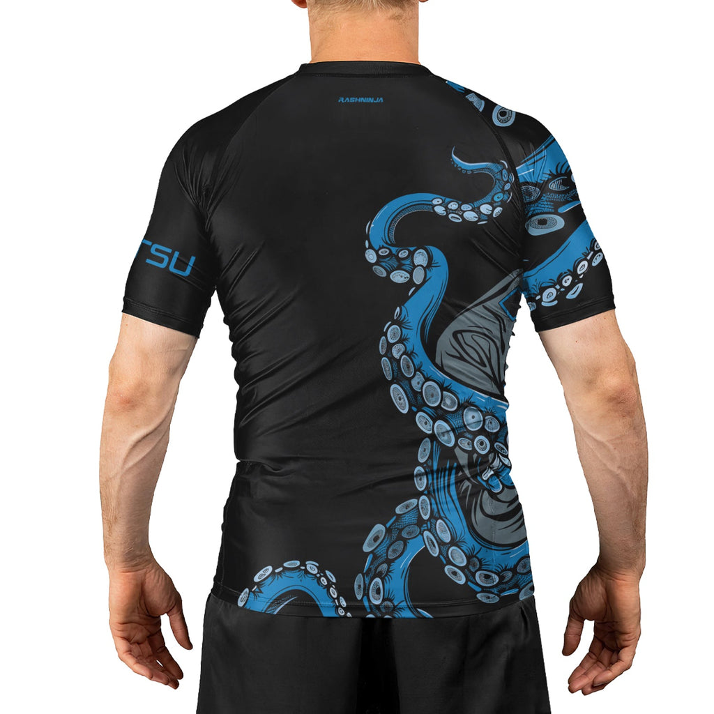 Rashninja Octopus Blue Men's Short Sleeve Rash Guard