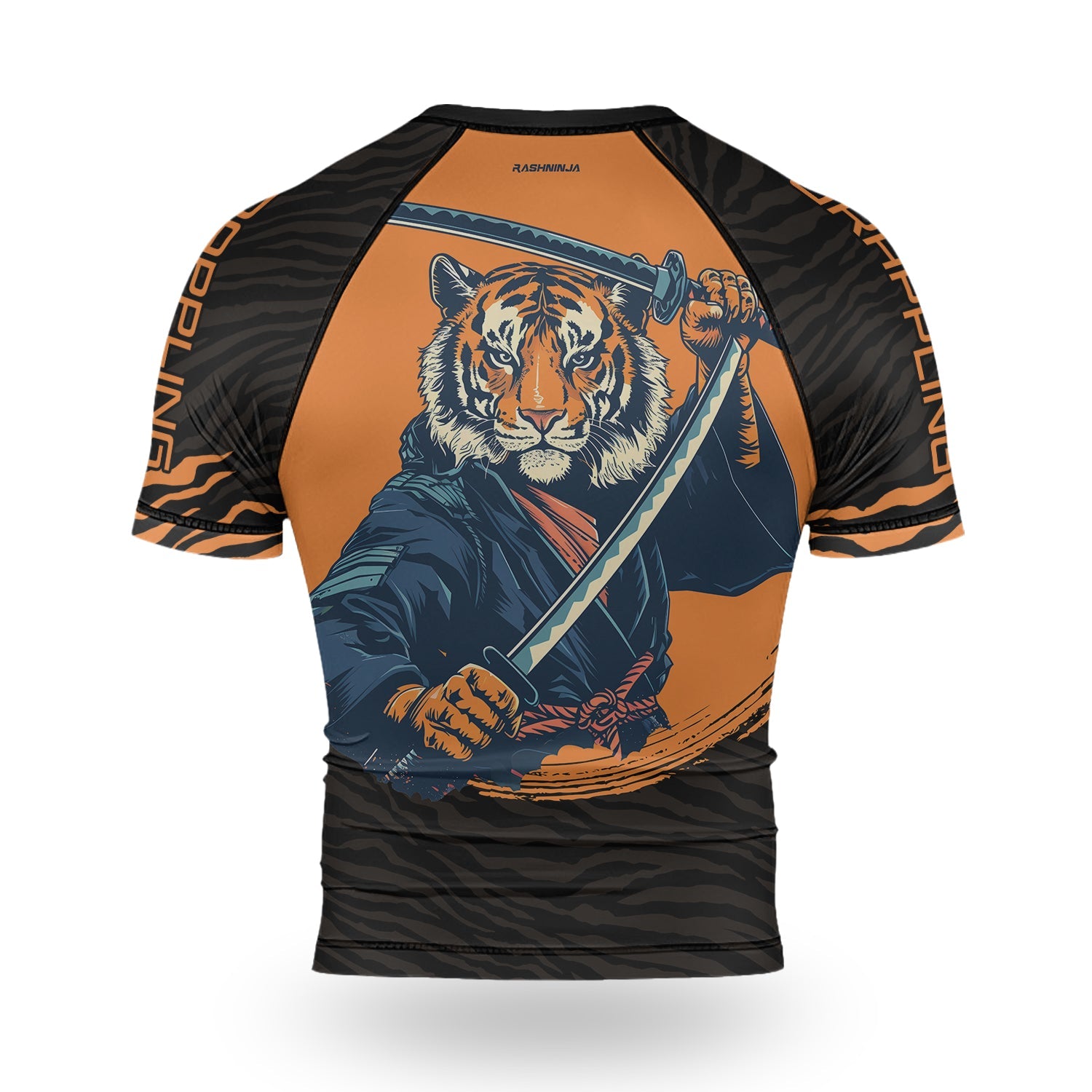 Rashninja Tiger Samurai Black Orange Men's Short Sleeve Rash Guard