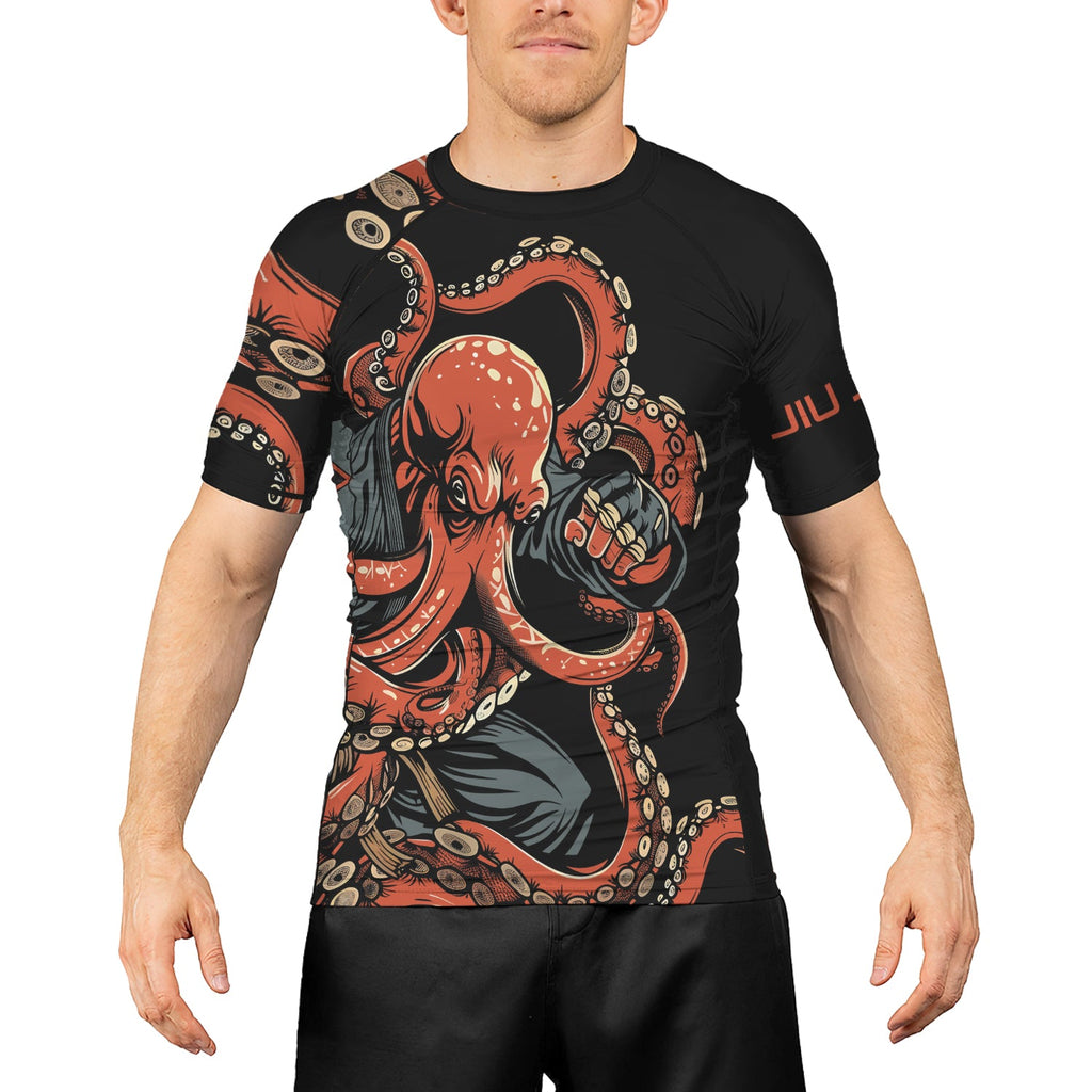 Rashninja Octopus Red Men's Short Sleeve Rash Guard
