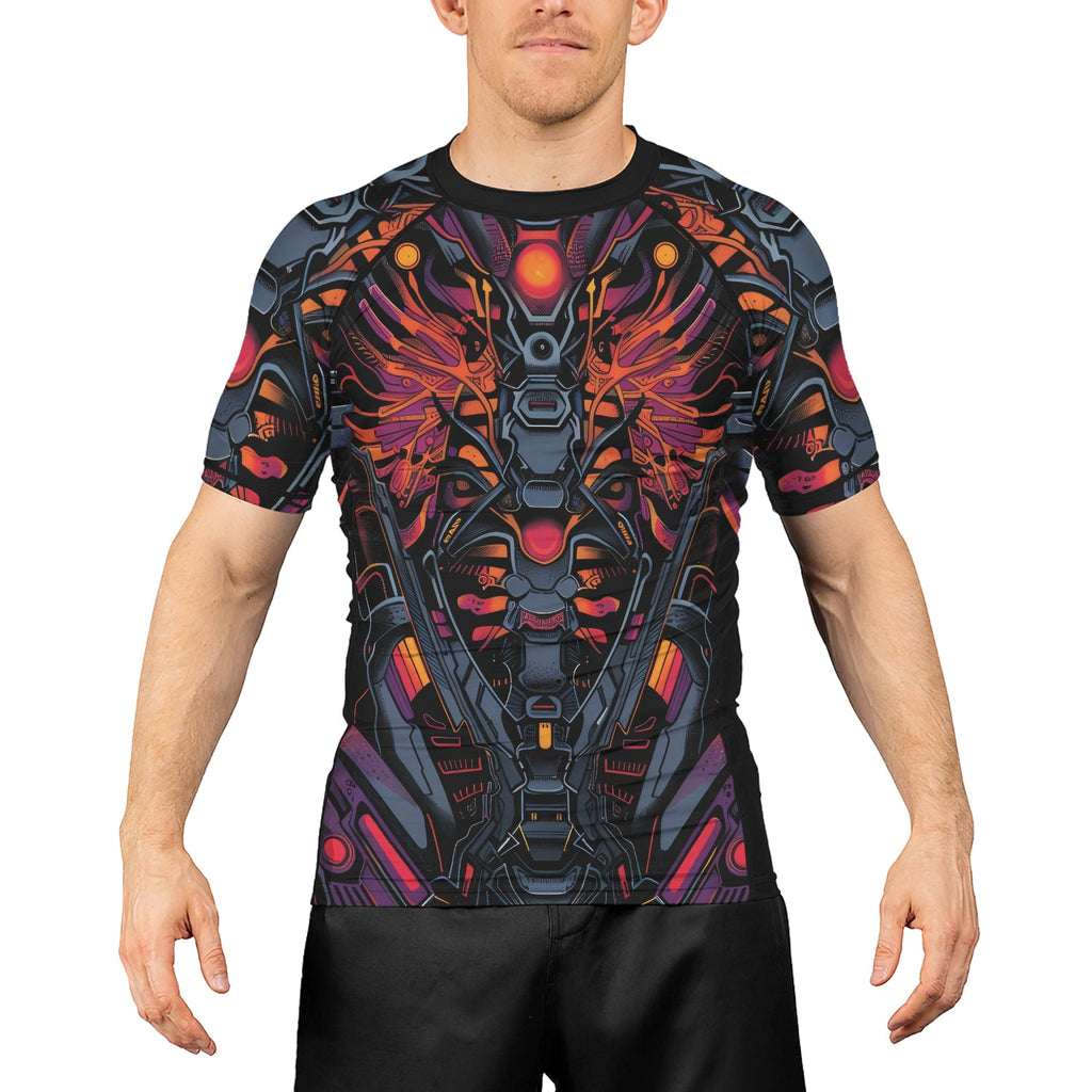 Rashninja Cyber Biomechanic Orange Pink Men's Short Sleeve Rash Guard