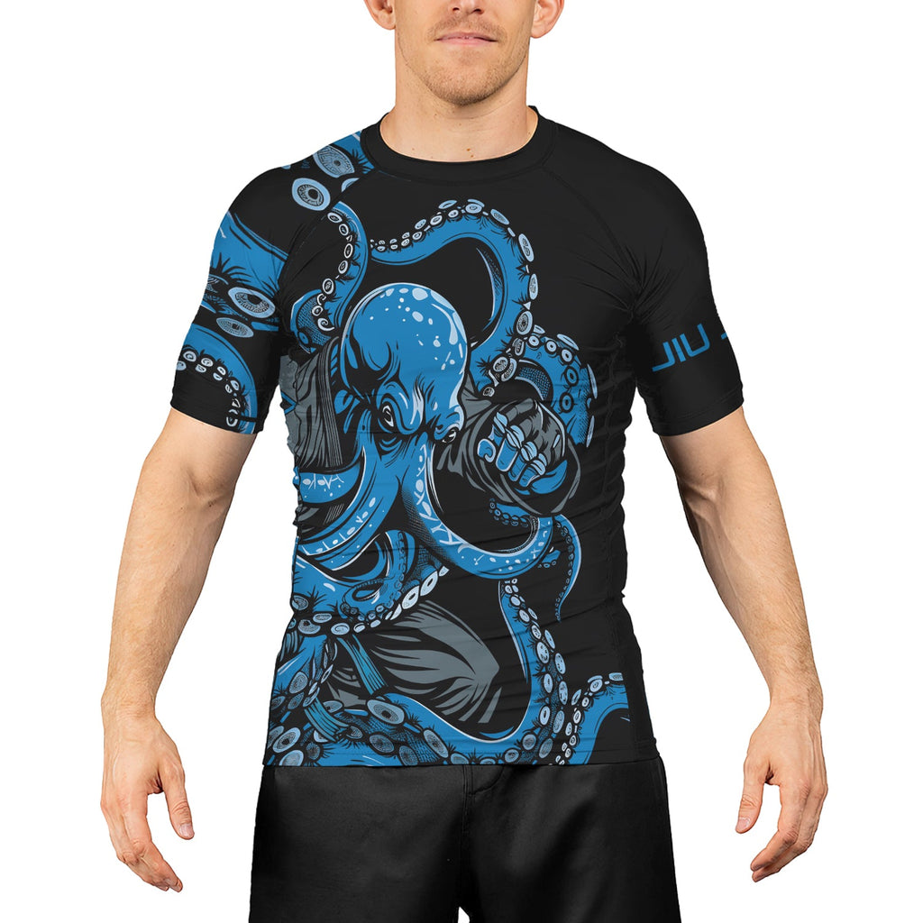 Rashninja Octopus Blue Men's Short Sleeve Rash Guard