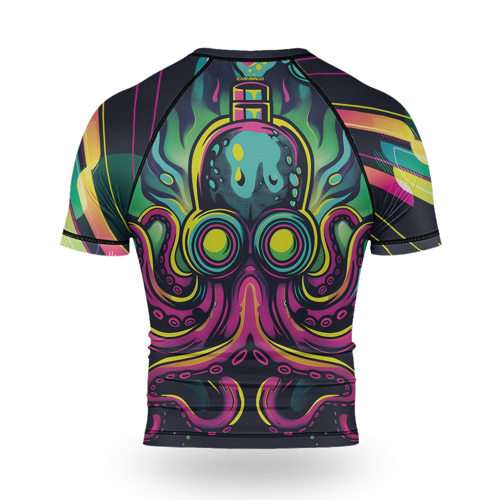 Rashninja Octopus Green Purple Men's Short Sleeve Rash Guard