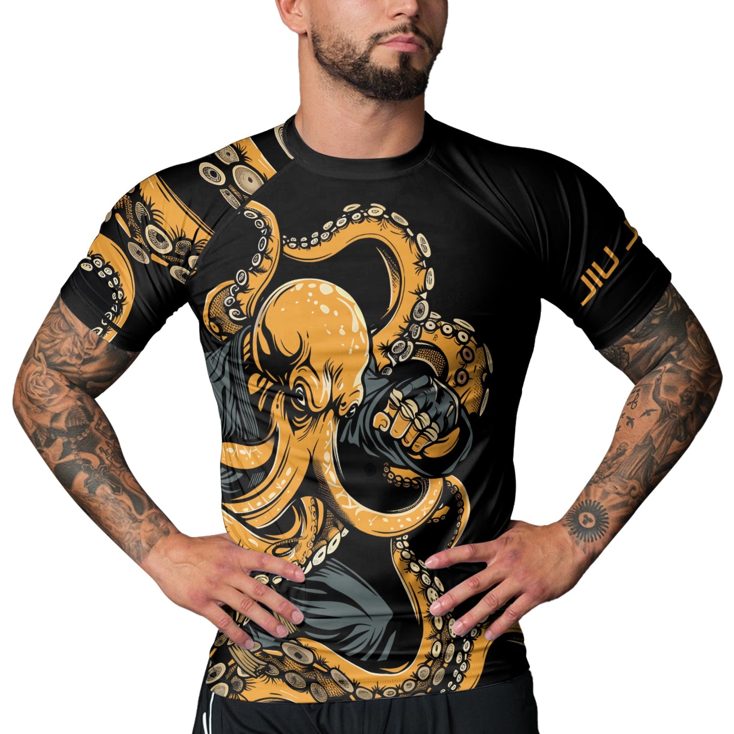 Rashninja Octopus Yellow Men's Short Sleeve Rash Guard